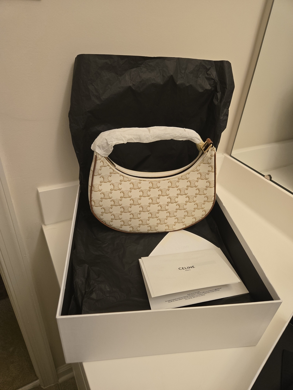 CELINE Small Triomphe Shoulder Bag in White/Beige - Picture 9 of 10